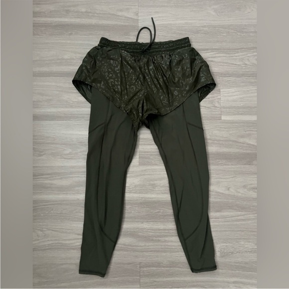 Athleta 2-in-1 Running Tights Skirt Leggings Green Medium Athletic Workout - Picture 2 of 5